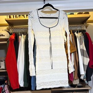 Altar'd State Cream Textured Long Sleeve Dress